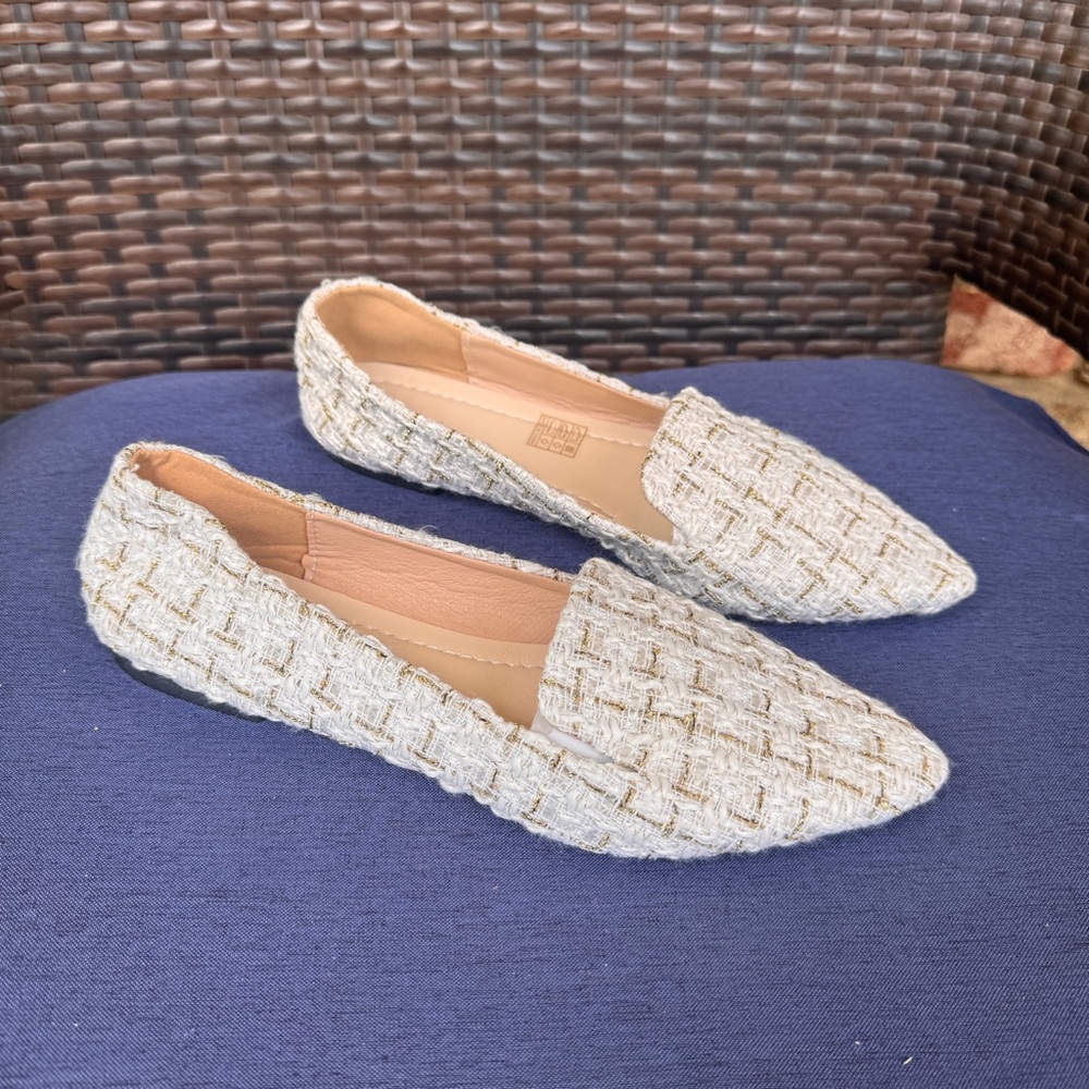 Tweed Slip On Flat Loafers